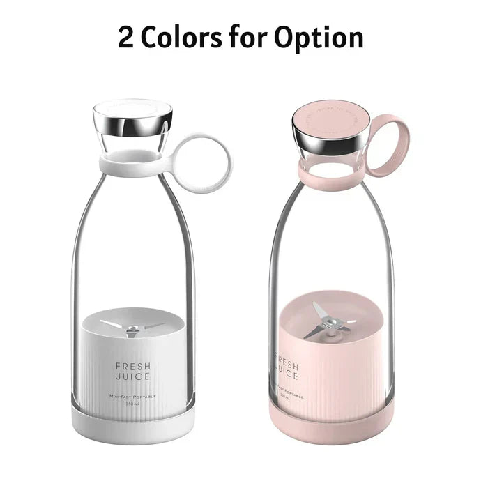 Portable Mini Speed Juicer Blender 350ml – Rechargeable, 6 Blades (White/Pink)